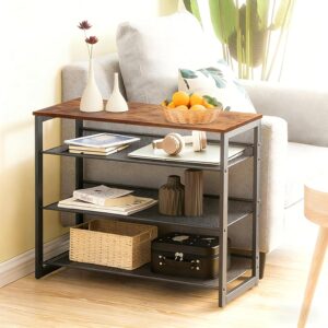 Shoe Rack for Entryway 4 Tiers 11.8" D x 25" W x 28" H, Metal Shoe Rocks with Brown Wooden Tabletop, Angled Shoes Rack with Adjustable Mesh Shelves for Entryway Hallway Closet - Image 8