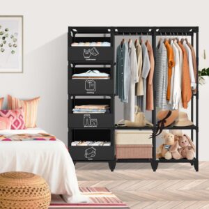 Portable Closet, Easy Assembly, Large Capacity Wardrobe Closet, Sturdy and Stable Clothes Rack with Shelves 4 Storage Baskets and 2 Hanging Rods, for Bedroom and Cloakroom Black - Image 2