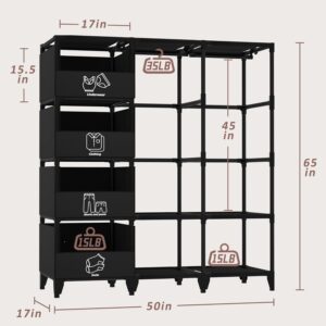 Portable Closet, Easy Assembly, Large Capacity Wardrobe Closet, Sturdy and Stable Clothes Rack with Shelves 4 Storage Baskets and 2 Hanging Rods, for Bedroom and Cloakroom Black - Image 3