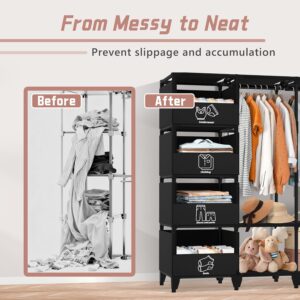Portable Closet, Easy Assembly, Large Capacity Wardrobe Closet, Sturdy and Stable Clothes Rack with Shelves 4 Storage Baskets and 2 Hanging Rods, for Bedroom and Cloakroom Black - Image 5