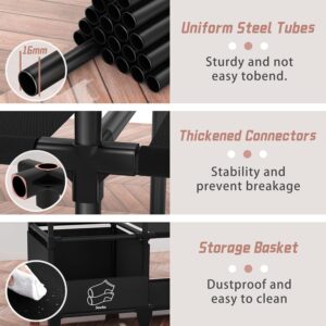 Portable Closet, Easy Assembly, Large Capacity Wardrobe Closet, Sturdy and Stable Clothes Rack with Shelves 4 Storage Baskets and 2 Hanging Rods, for Bedroom and Cloakroom Black - Image 6