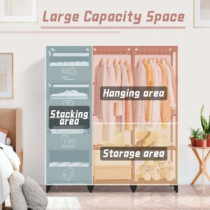 Portable Closet, Easy Assembly, Large Capacity Wardrobe Closet, Sturdy and Stable Clothes Rack with Shelves 4 Storage Baskets and 2 Hanging Rods, for Bedroom and Cloakroom Black - Image 7