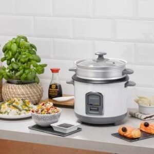 KENWOOD 2-in-1 Rice Cooker 1.0L 5-Cups Rice with Food Steamer Basket, Non-Stick Cooking Pot, Tampered Glass Lid, Warm/Cook Lights, Spatula Holder, Detachable Cord RCM10.000WH White - Image 4
