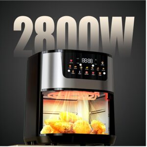 Digital Air Fryer Oven, 2800W, 15L Big-Sized Capacity, Touch Control, 12 Preset Functions, 80-200°C Adjustable Temp, Smoke-Free Cooking, stainless steel visual electric fryer. - Image 9