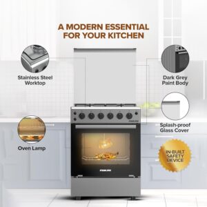 Nikai 60x60 FreeStanding Gas Cooking Range with Oven | 4 Gas Burners, Stainless Steel Worktop, Rotisserie, Glass Cover, Lamp |Dark Grey - U606CB(Amazon Exclusive) - Image 3
