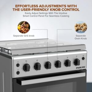Nikai 60x60 FreeStanding Gas Cooking Range with Oven | 4 Gas Burners, Stainless Steel Worktop, Rotisserie, Glass Cover, Lamp |Dark Grey - U606CB(Amazon Exclusive) - Image 4