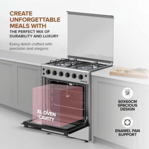 Nikai 60x60 FreeStanding Gas Cooking Range with Oven | 4 Gas Burners, Stainless Steel Worktop, Rotisserie, Glass Cover, Lamp |Dark Grey - U606CB(Amazon Exclusive) - Image 5