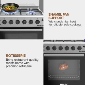 Nikai 60x60 FreeStanding Gas Cooking Range with Oven | 4 Gas Burners, Stainless Steel Worktop, Rotisserie, Glass Cover, Lamp |Dark Grey - U606CB(Amazon Exclusive) - Image 6