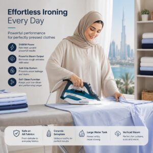 BLACK+DECKER Steam Iron, 2400W Power, 380ml Water Tank, Ceramic-Coated Soleplate, Anti-Drip, Anti-Calc, Auto Shutoff, Vertical, Self-Clean, Steam Burst, 35g/min Continuous, Blue - X2150-B5 - Image 3