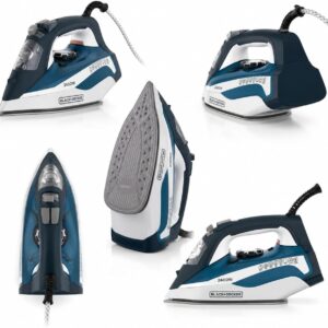 BLACK+DECKER Steam Iron, 2400W Power, 380ml Water Tank, Ceramic-Coated Soleplate, Anti-Drip, Anti-Calc, Auto Shutoff, Vertical, Self-Clean, Steam Burst, 35g/min Continuous, Blue - X2150-B5 - Image 4