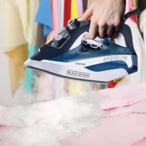BLACK+DECKER Steam Iron, 2400W Power, 380ml Water Tank, Ceramic-Coated Soleplate, Anti-Drip, Anti-Calc, Auto Shutoff, Vertical, Self-Clean, Steam Burst, 35g/min Continuous, Blue - X2150-B5 - Image 9