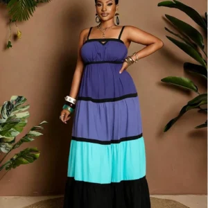 Women's Plus Size Striped Knit Maxi Dress Summer Sleeveless Boho Dresses Long Vacation Sundress - Image 3