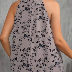 Women's Floral Print Halter Neck Sleeveless Blouse, Casual Loose Top for Curvy Women, Elegant Summer Office Daily Shirt - Image 3