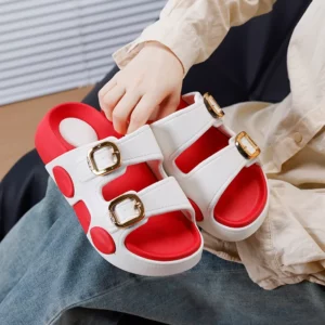 Slippers female height increase lazy round head double buckle with beach wear Birkencool slippers one pedal shoes new - Image 4