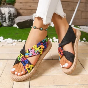 Summer Women Flat Sandals 2026 New Fashion Two Tone Embroidery Open Toe Female Shoes with Trendy Cross Shaped Casual Sandals - Image 5