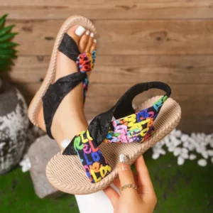 Summer Women Flat Sandals 2026 New Fashion Two Tone Embroidery Open Toe Female Shoes with Trendy Cross Shaped Casual Sandals - Image 4