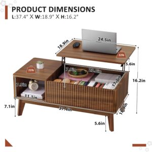 LYNCOHOME Fluted Lift Top Coffee Table with Storage, Modern Coffee Table for Living Room, Home Office（Walnut） - Image 3