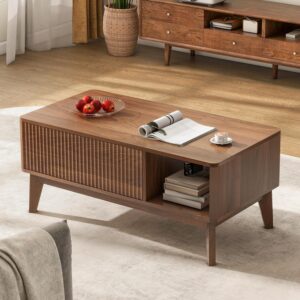 LYNCOHOME Fluted Lift Top Coffee Table with Storage, Modern Coffee Table for Living Room, Home Office（Walnut） - Image 5