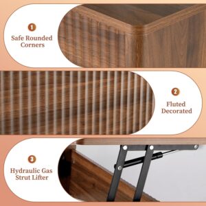 LYNCOHOME Fluted Lift Top Coffee Table with Storage, Modern Coffee Table for Living Room, Home Office（Walnut） - Image 6