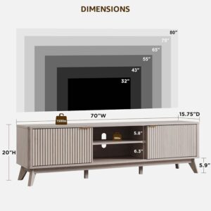 OKD 70" Mid Century Modern Fluted TV Stand w/ 2 Soft Close Door,Alder White | Entertainment Center, Sideboard, Media console for Living Room with Adjustable Shelves - Image 2