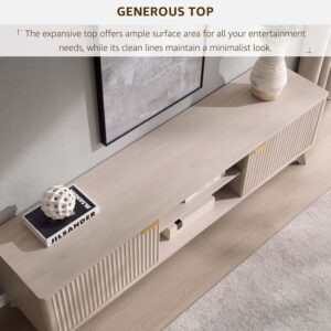 OKD 70" Mid Century Modern Fluted TV Stand w/ 2 Soft Close Door,Alder White | Entertainment Center, Sideboard, Media console for Living Room with Adjustable Shelves - Image 4