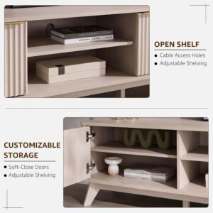 OKD 70" Mid Century Modern Fluted TV Stand w/ 2 Soft Close Door,Alder White | Entertainment Center, Sideboard, Media console for Living Room with Adjustable Shelves - Image 5