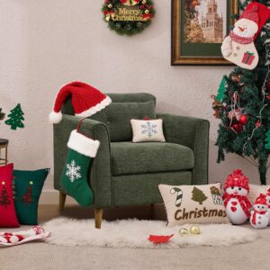 Modern Green Accent Chair with Wooden Legs Plush Fabric Armchair Mid-Century Modern Accent Armchair Cozy Reading Chair for Living Room, Bedroom, Study - Image 3