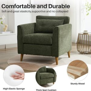 Modern Green Accent Chair with Wooden Legs Plush Fabric Armchair Mid-Century Modern Accent Armchair Cozy Reading Chair for Living Room, Bedroom, Study - Image 4