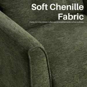 Modern Green Accent Chair with Wooden Legs Plush Fabric Armchair Mid-Century Modern Accent Armchair Cozy Reading Chair for Living Room, Bedroom, Study - Image 5
