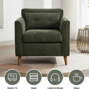 Modern Green Accent Chair with Wooden Legs Plush Fabric Armchair Mid-Century Modern Accent Armchair Cozy Reading Chair for Living Room, Bedroom, Study - Image 6