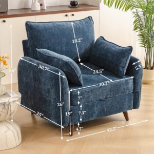 Rexulqo Oversized Accent Chair with Seats Storage,Comfy Living Room Chairs with 2 Throw Pillow,Upholstered Mid-Century Armchair,24.5'' Deep Seat,Big Reading Chair for Bedroom,Office,Chenille,Blue - Image 4