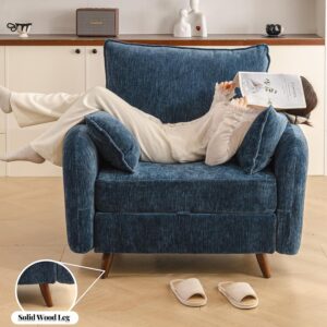 Rexulqo Oversized Accent Chair with Seats Storage,Comfy Living Room Chairs with 2 Throw Pillow,Upholstered Mid-Century Armchair,24.5'' Deep Seat,Big Reading Chair for Bedroom,Office,Chenille,Blue - Image 6