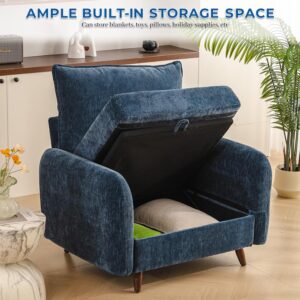 Rexulqo Oversized Accent Chair with Seats Storage,Comfy Living Room Chairs with 2 Throw Pillow,Upholstered Mid-Century Armchair,24.5'' Deep Seat,Big Reading Chair for Bedroom,Office,Chenille,Blue - Image 7