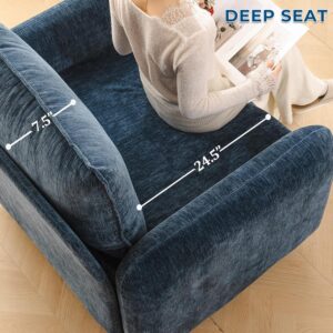 Rexulqo Oversized Accent Chair with Seats Storage,Comfy Living Room Chairs with 2 Throw Pillow,Upholstered Mid-Century Armchair,24.5'' Deep Seat,Big Reading Chair for Bedroom,Office,Chenille,Blue - Image 8