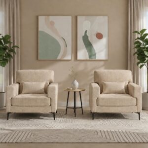 versized Accent Chair Armchair Set of 2 with Metal Legs Comfy Chenille Arm Chair and a Half,Modern Century Single Sofa Extra Large Reading Club Chairs for Living Room,Bedroom,Brown - Image 2