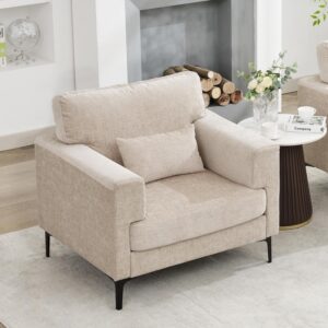 versized Accent Chair Armchair Set of 2 with Metal Legs Comfy Chenille Arm Chair and a Half,Modern Century Single Sofa Extra Large Reading Club Chairs for Living Room,Bedroom,Brown - Image 3