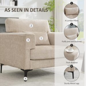 versized Accent Chair Armchair Set of 2 with Metal Legs Comfy Chenille Arm Chair and a Half,Modern Century Single Sofa Extra Large Reading Club Chairs for Living Room,Bedroom,Brown - Image 6
