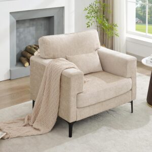 versized Accent Chair Armchair Set of 2 with Metal Legs Comfy Chenille Arm Chair and a Half,Modern Century Single Sofa Extra Large Reading Club Chairs for Living Room,Bedroom,Brown - Image 7