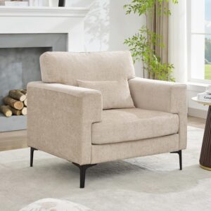 versized Accent Chair Armchair Set of 2 with Metal Legs Comfy Chenille Arm Chair and a Half,Modern Century Single Sofa Extra Large Reading Club Chairs for Living Room,Bedroom,Brown - Image 8