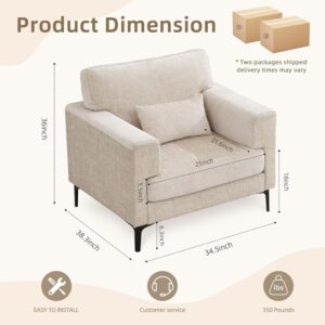 versized Accent Chair Armchair Set of 2 with Metal Legs Comfy Chenille Arm Chair and a Half,Modern Century Single Sofa Extra Large Reading Club Chairs for Living Room,Bedroom,Brown - Image 9