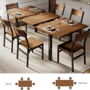 7-Piece Dining Table Set with 6 Chairs, 63" Extendable Kitchen Table & Chairs Set for 4-6, Dining RoomTable with Solid Metal Frame & MDF Board, Perfect for Small Space, Easy Assembly, Walnut - Image 3