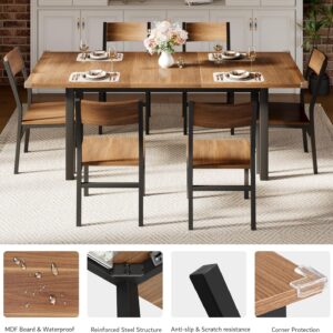7-Piece Dining Table Set with 6 Chairs, 63" Extendable Kitchen Table & Chairs Set for 4-6, Dining RoomTable with Solid Metal Frame & MDF Board, Perfect for Small Space, Easy Assembly, Walnut - Image 6