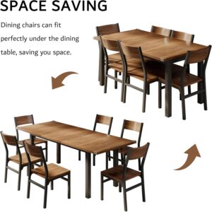 7-Piece Dining Table Set with 6 Chairs, 63" Extendable Kitchen Table & Chairs Set for 4-6, Dining RoomTable with Solid Metal Frame & MDF Board, Perfect for Small Space, Easy Assembly, Walnut - Image 7