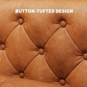 GarveeHome 81" Leather Couch for Living Room, Chesterfield Sofa with Deep Seat, Handmade Button Tufted 3 Seater Sofa, Modern Leather Sofa for Apartment, or Office, Cognac Tan - Image 5