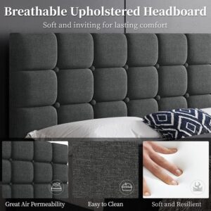 Yaheetech Queen Size Upholstered Tufted Bed Frame with Headboard, Dark Gray Sturdy engineered wood frame with linen fabric upholstery features a soft tufted headboard for easy assembly and support - Image 3