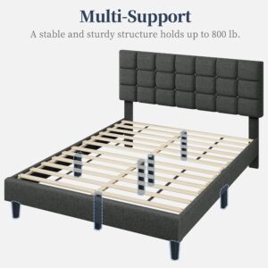 Yaheetech Queen Size Upholstered Tufted Bed Frame with Headboard, Dark Gray Sturdy engineered wood frame with linen fabric upholstery features a soft tufted headboard for easy assembly and support - Image 5