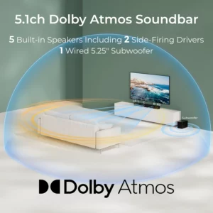ULTIMEA 340W 5.1ch Soundbar with Dolby Atmos, Home Theater Sound System for Smart TV with 5.25" Wired Subwoofer & APP Control - Image 7
