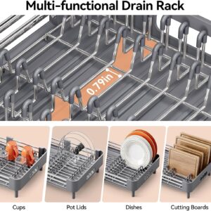 Urackify Extendable Stainless Dish Drying Rack for Kitchen Counter, Gray | 13.78"W x 18.7"L, Foldable Drainboard for Space Saving, Knife and Utensil Holder, Fast-draining Spout - Image 6
