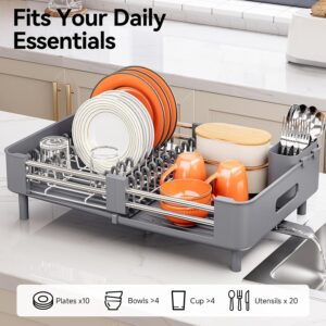 Urackify Extendable Stainless Dish Drying Rack for Kitchen Counter, Gray | 13.78"W x 18.7"L, Foldable Drainboard for Space Saving, Knife and Utensil Holder, Fast-draining Spout - Image 8