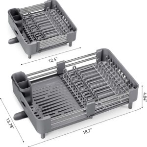 Urackify Extendable Stainless Dish Drying Rack for Kitchen Counter, Gray | 13.78"W x 18.7"L, Foldable Drainboard for Space Saving, Knife and Utensil Holder, Fast-draining Spout - Image 9
